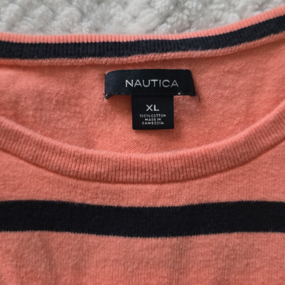 Nautica Women's Striped Cotton Sweater (Pale Coral) - Picture 4 of 4